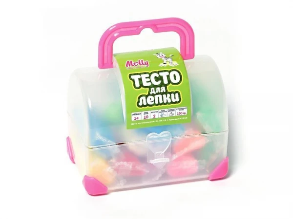 Тесто для лепки СУНДУЧОК 10 цветов (150 грамм) + 2 формочки